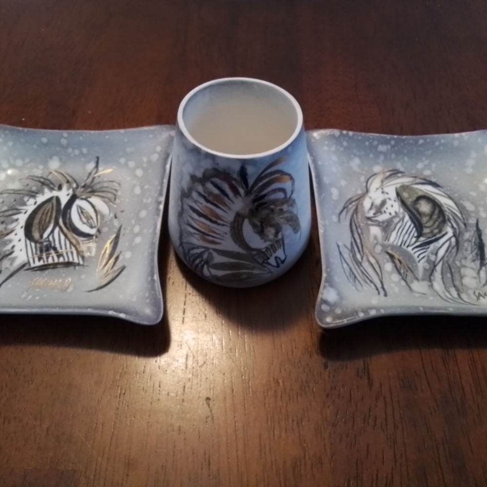 Sascha Brastoff Pottery Set Vintage Vase & Trinket Dishes